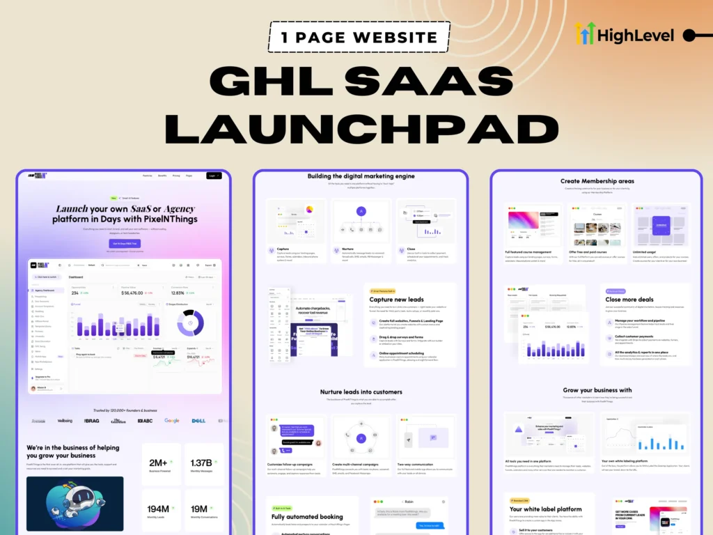 1-page GoHighLevel SaaS landing page template – clean layout for software founders and GHL white-label sellers