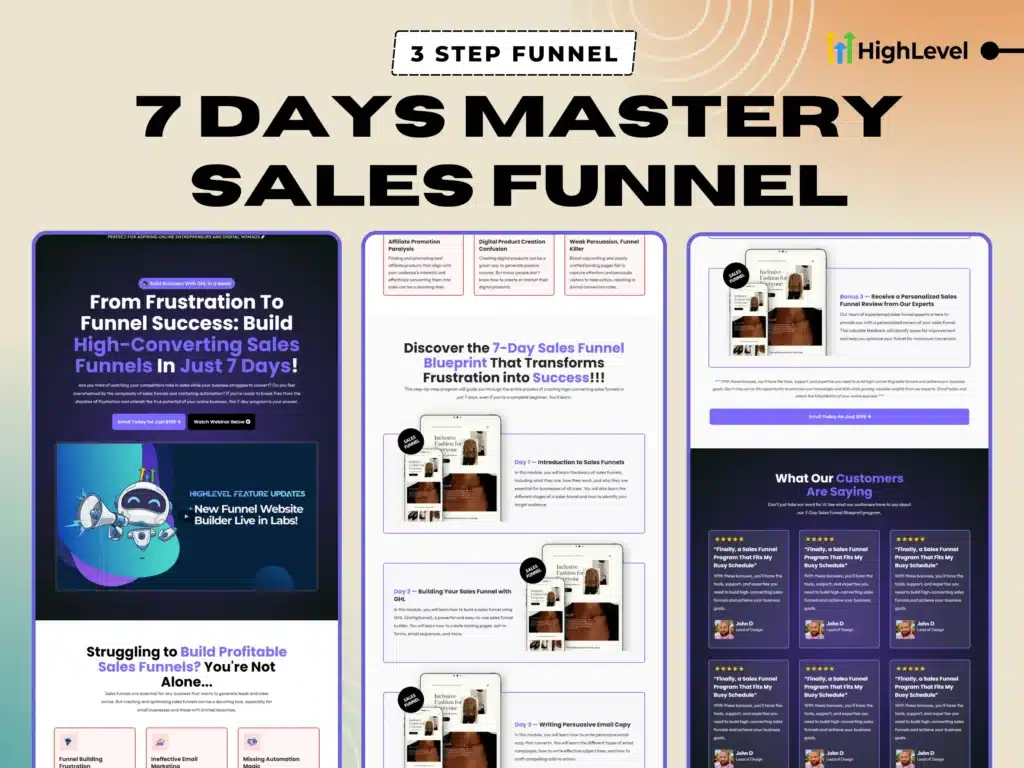 7-day GoHighLevel funnel template – versatile 3-step funnel for selling low-ticket or high-ticket digital offers and coaching programs