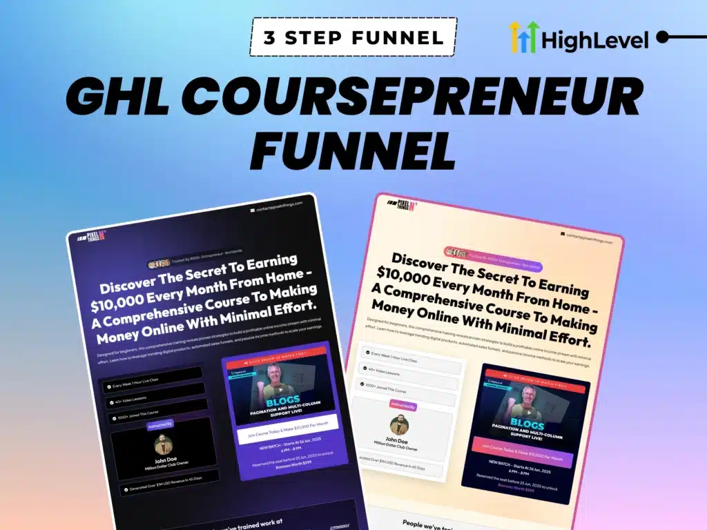 GoHighLevel Coursepreneur Sales Funnel | Done-For-You 3-Step Website Template (Dark/Light Version) Image