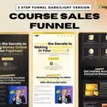 GoHighLevel course sales funnel template – 3-step design with dark and light modes, built for digital course creators and coaches