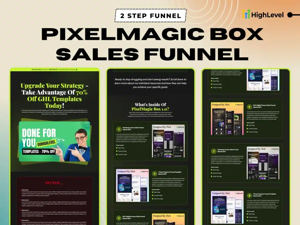 PixelMagic GoHighLevel sales funnel – premium 3-step funnel to sell done-for-you services, digital products, or templates with ease