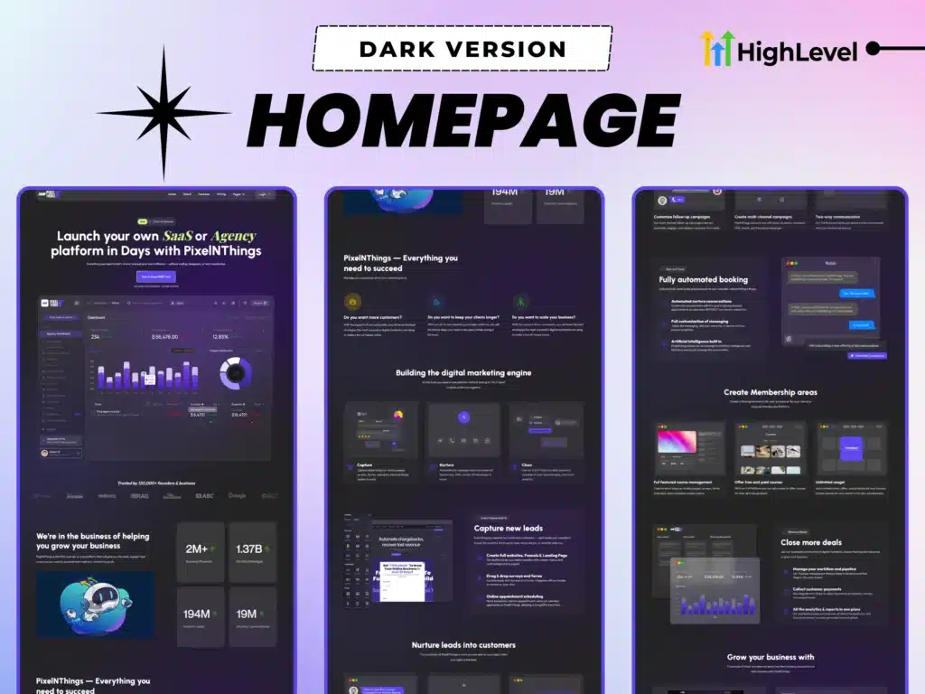 gohighlevel saas homepage dark version – conversion focused ghl template for agencies