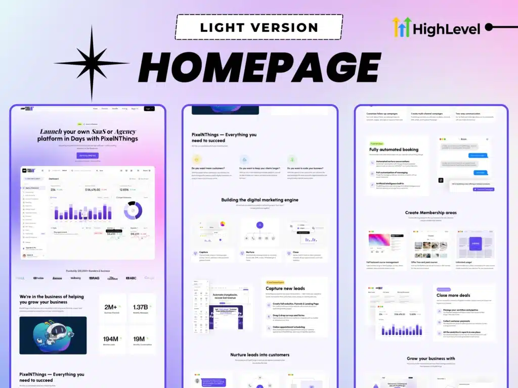 gohighlevel saas homepage light version – clean and modern dfy website template