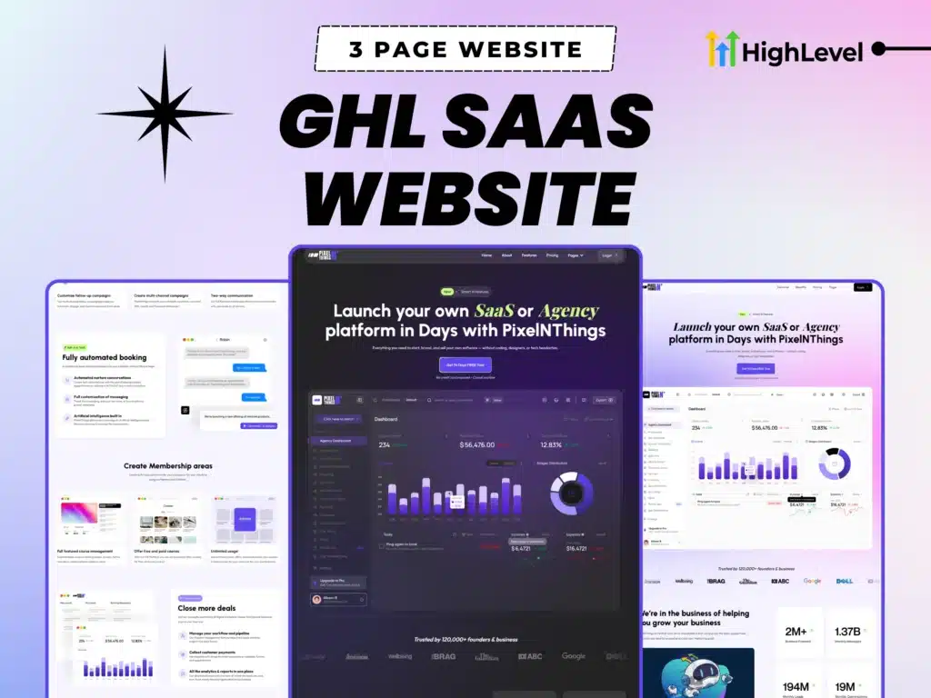 gohighlevel saas website template preview – 3 page dfy ghl design with dark and light mode