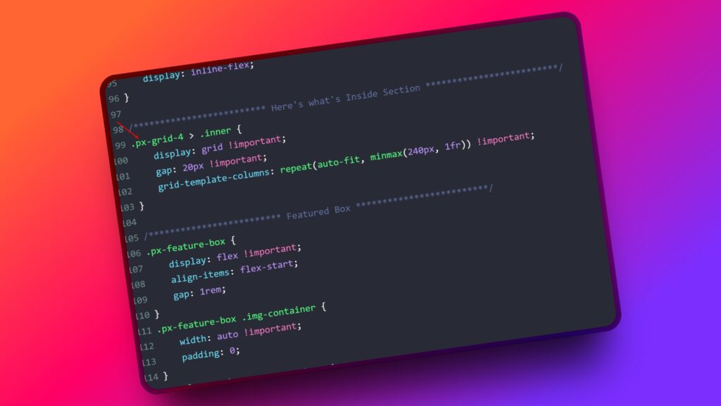 css code screenshor for grid css inside ghl builder