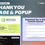 thank you page and pop up form for gohighlevel 2 step funnel – confirmation message with download option and product upsell