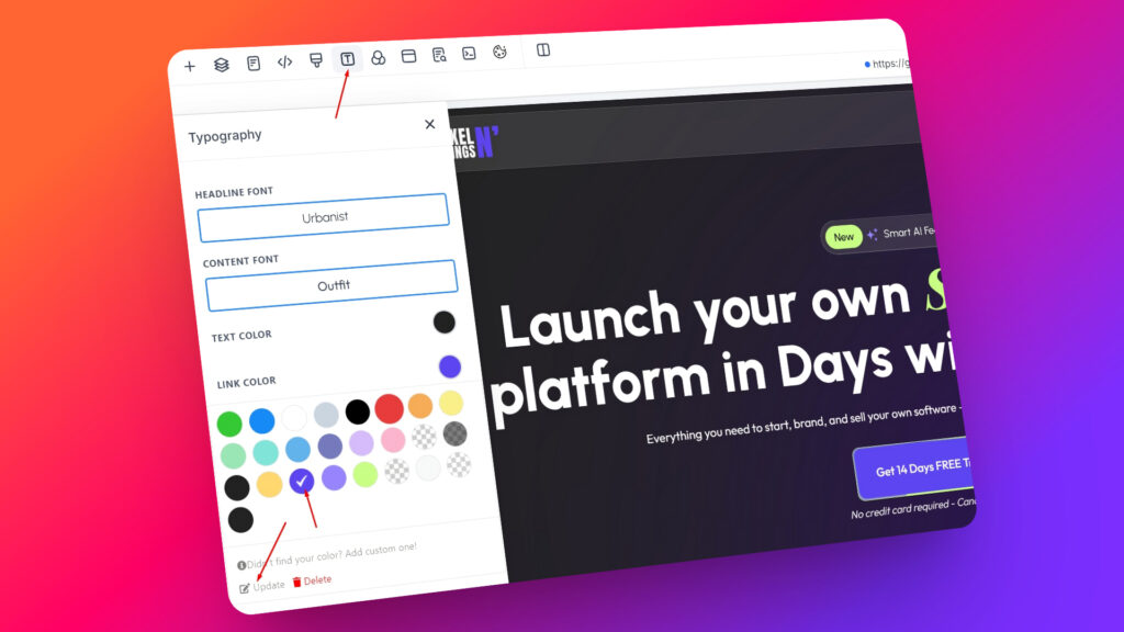 update colors inside ghl builder