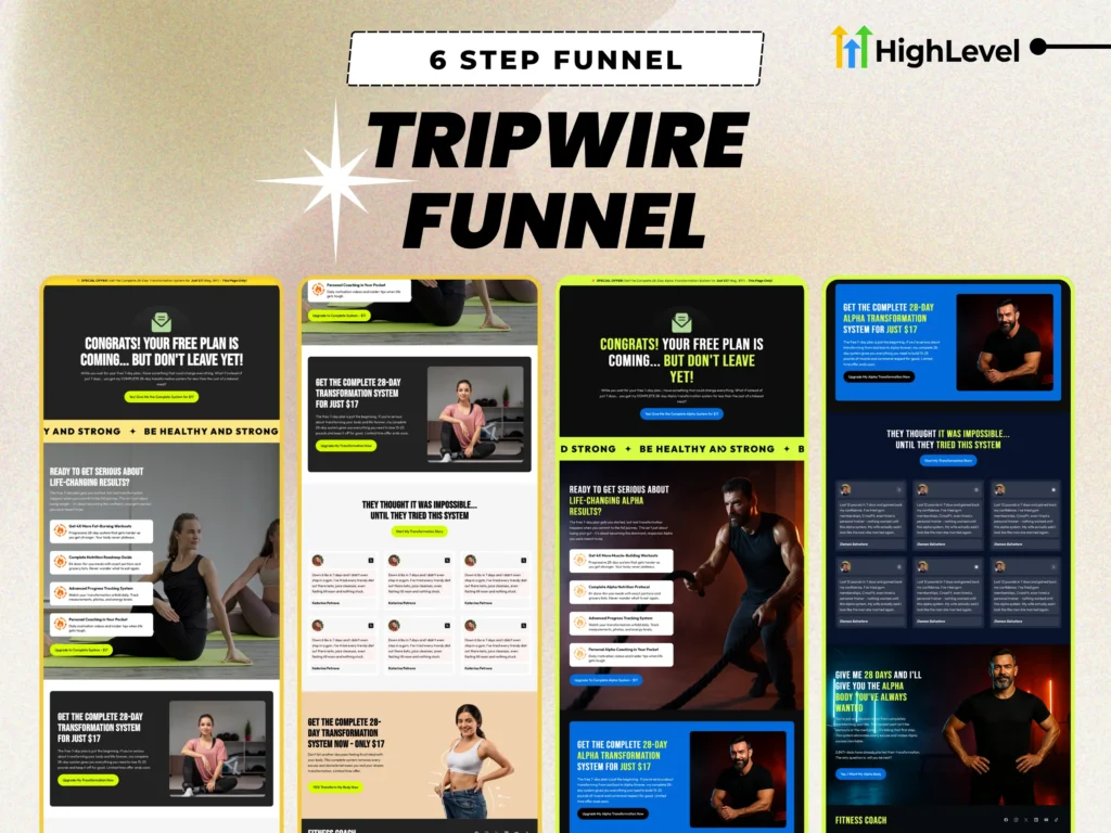 complete gohighlevel fitness funnel pages tripwire funnel template