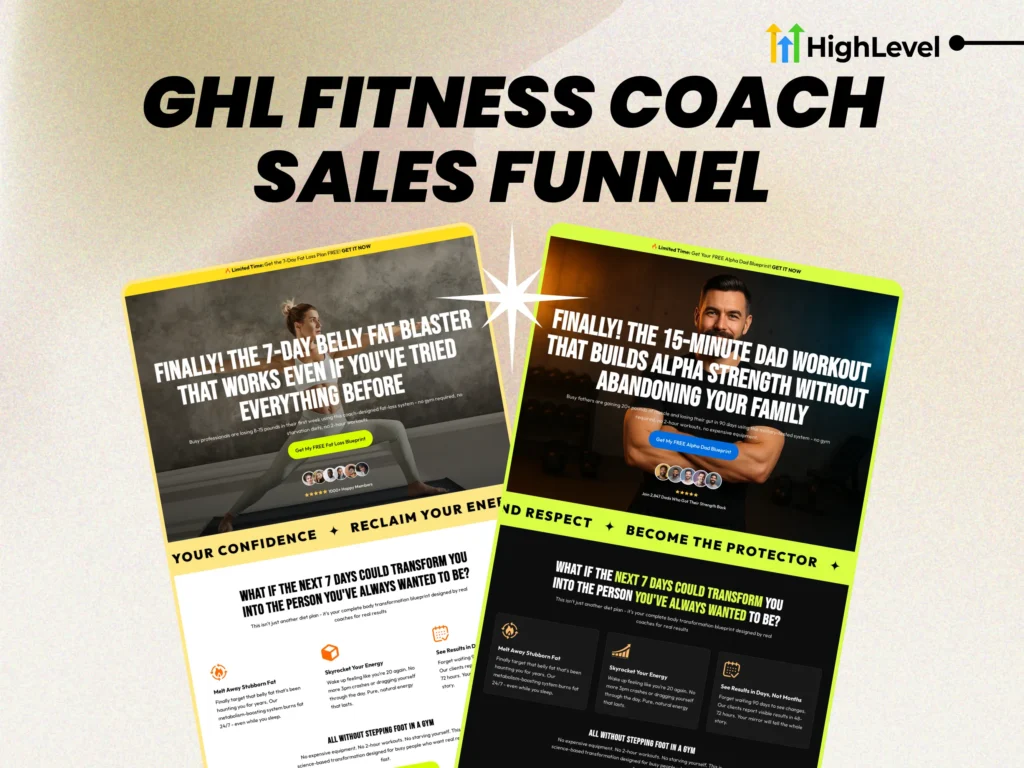 gohighlevel fitness coach sales funnel 6 step done for you template (light & dark themes)