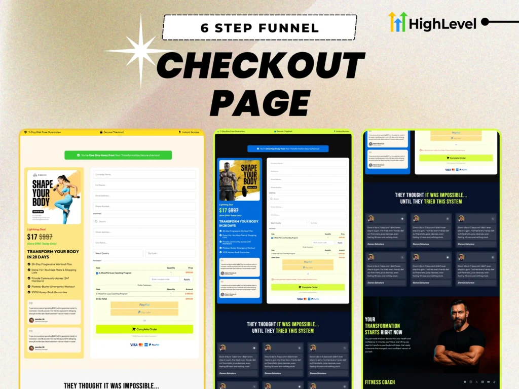 gohighlevel fitness funnel pages checkout funnel template
