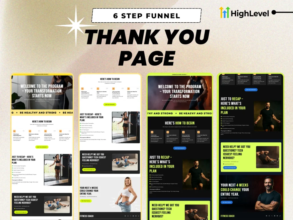 gohighlevel fitness funnel thank you page