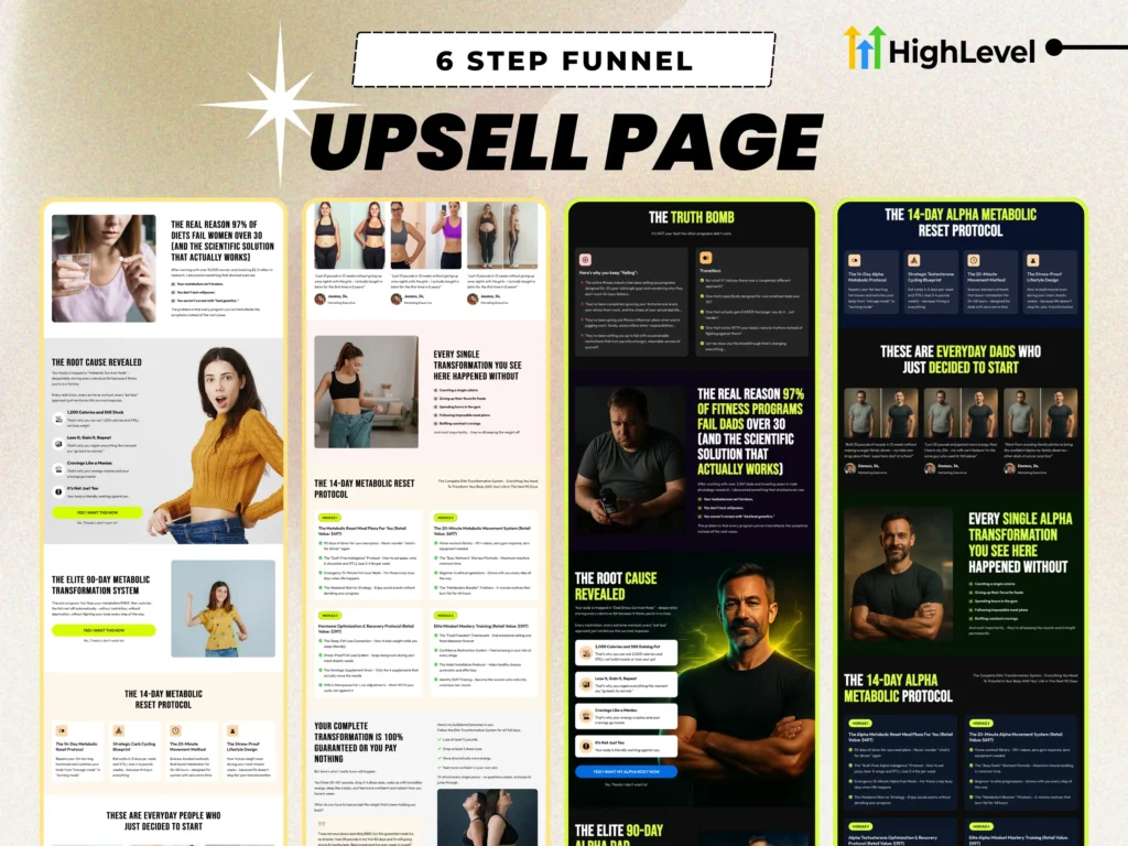 gohighlevel fitness funnel tripwire, checkout, multiple upsell & downsell pages, thank you page
