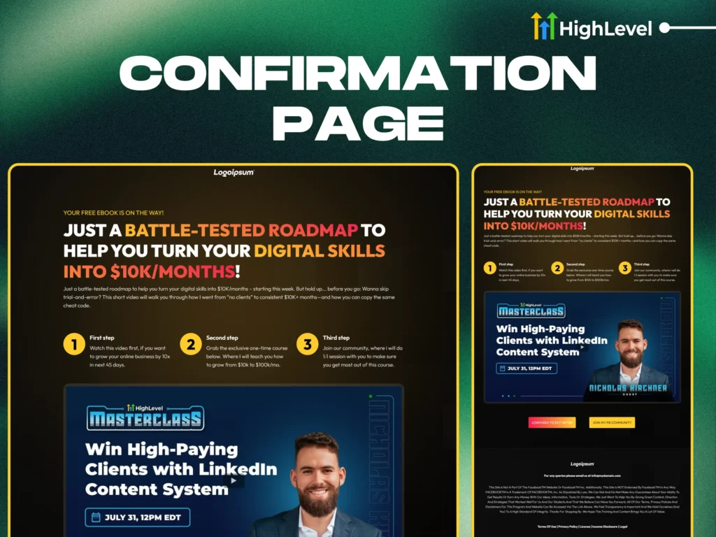 confirmation page example for free lead magnet download ghl funnel for digital products