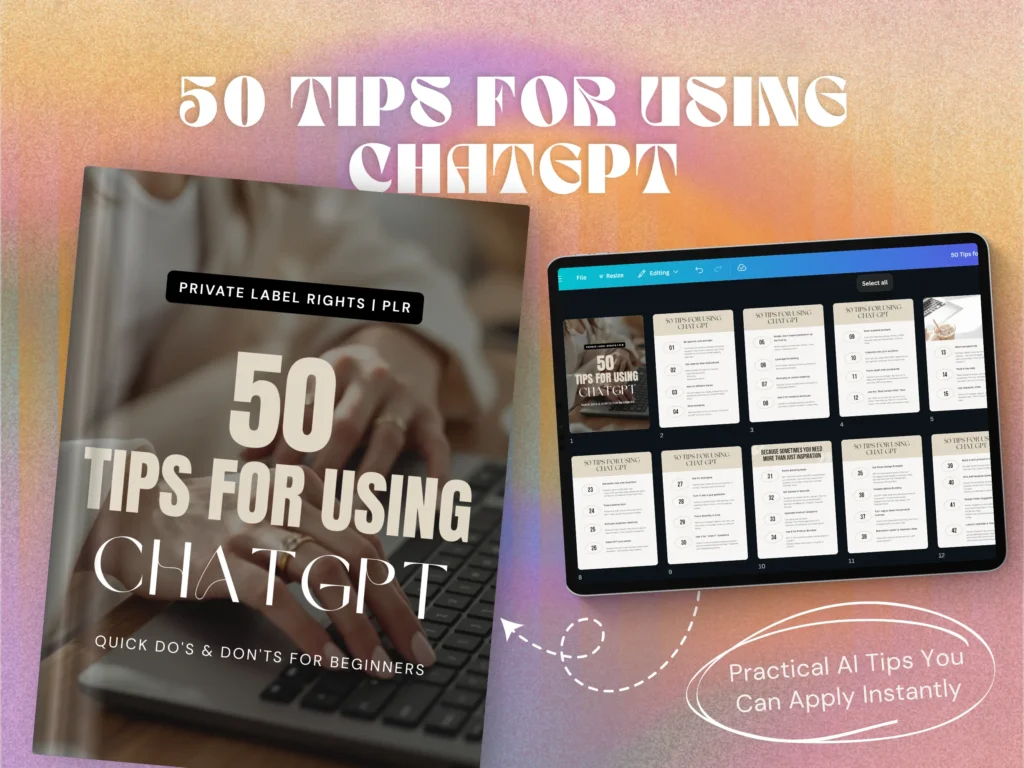 50 chatgpt tips and ai hacks guide for digital entrepreneurs with plr license and editable canva design