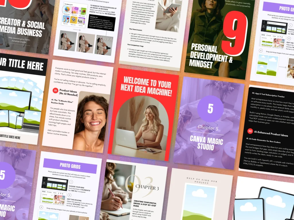 editable canva layouts showing bundle contents, mockups, and digital product designs for plr sellers