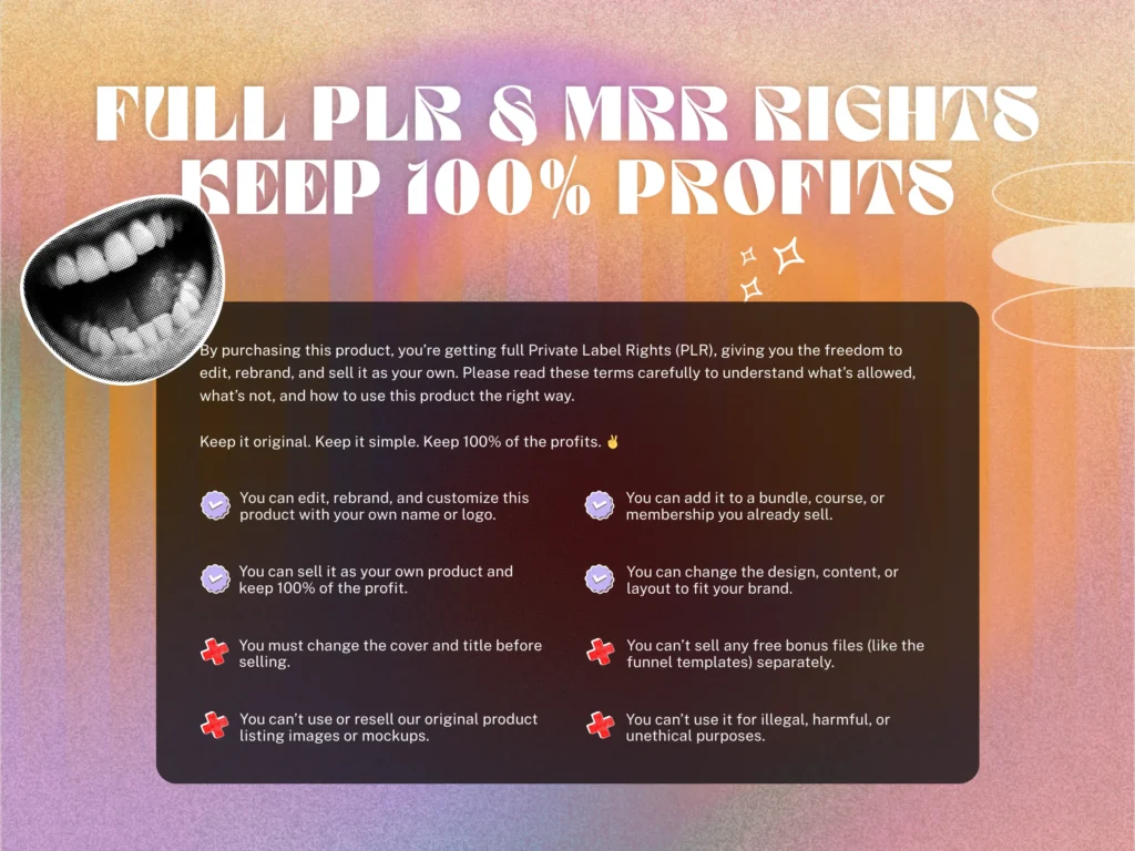 full plr and mrr rights for digital products bundle allowing creators to edit, rebrand, and sell for 100% profit