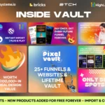 pixelvault vault preview 25+ systeme.io and gohighlevel funnels, websites, 2 years of free new products, agency license, and affiliate income