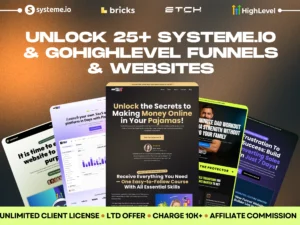 unlock 25+ systeme.io and gohighlevel funnels and website templates pixelvault client edition ltd with unlimited client license