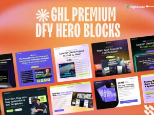 ghl premium dfy hero blocks preview grid showcasing multiple high converting gohighlevel hero section designs