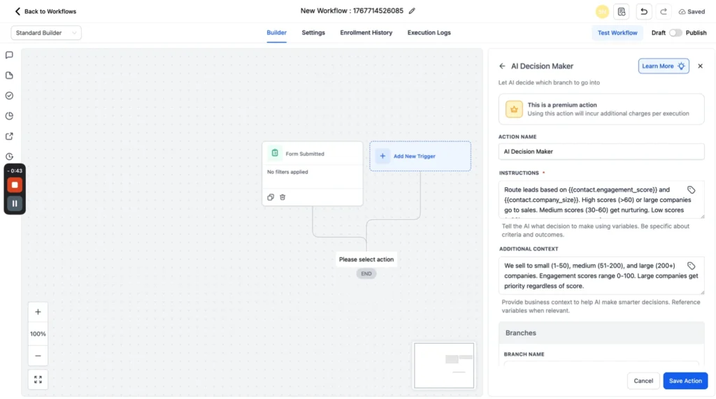 gohighlevel ai decision maker action