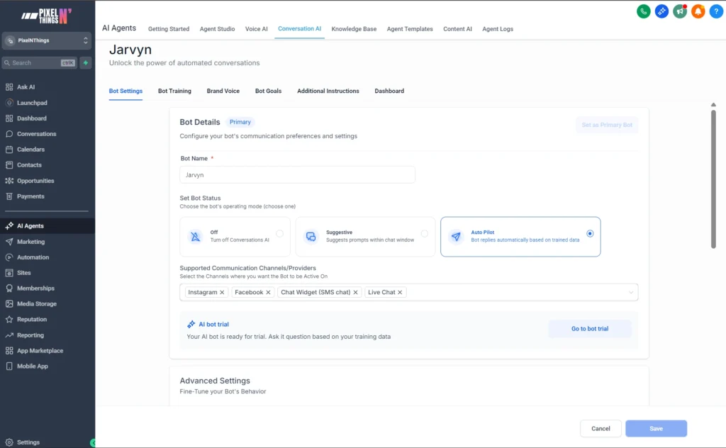 highlevel conversation ai modes and settings