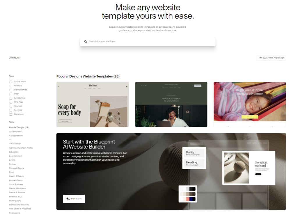 squarespace website template library screenshot