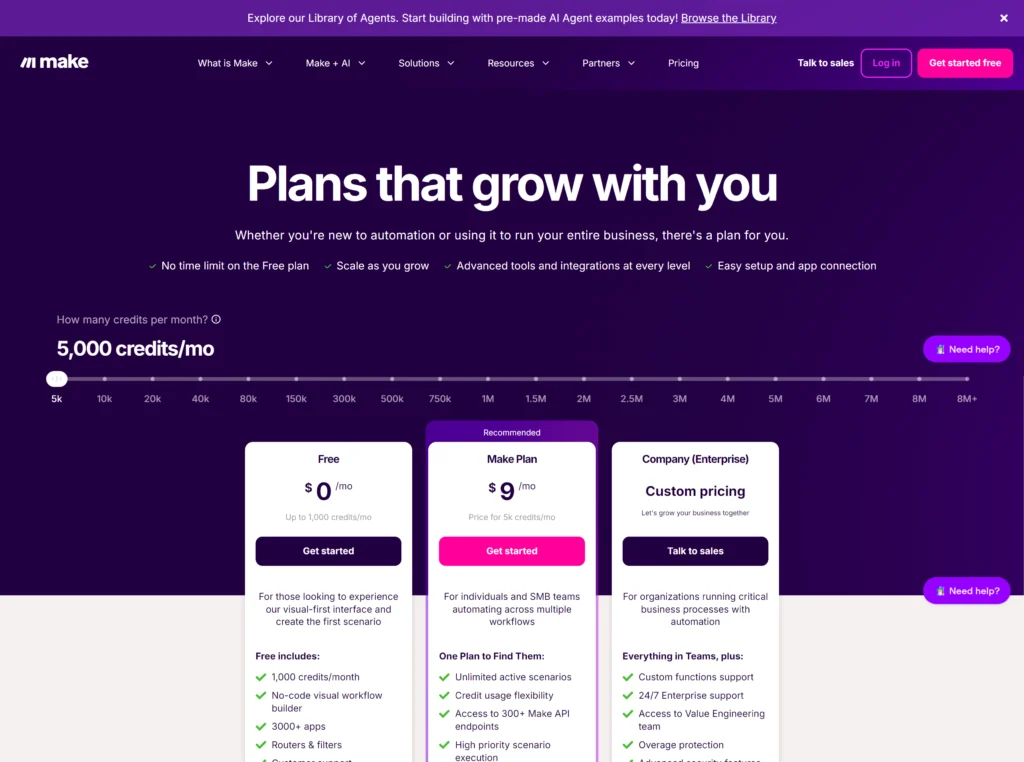 make pricing and subscription package webpage screenshot