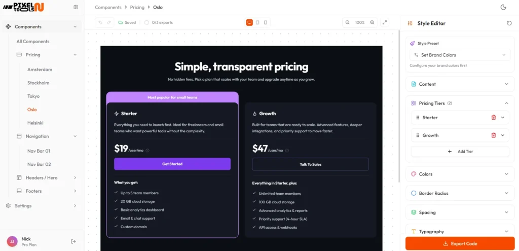 pixelntools components editor ui light theme mockup