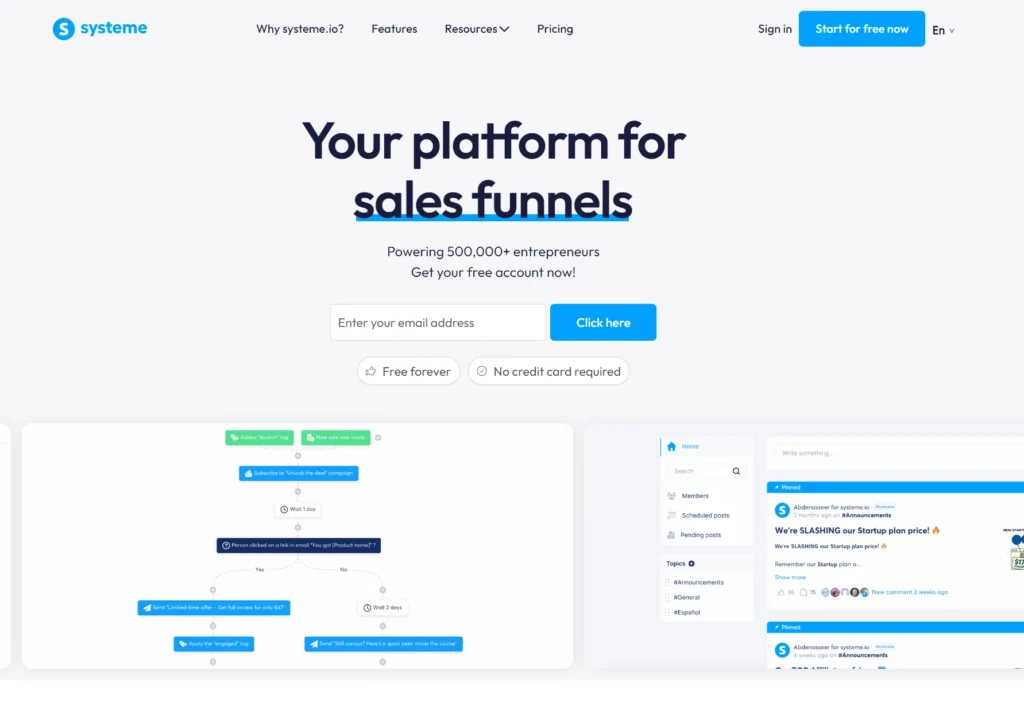 systeme.io homepage screenshot