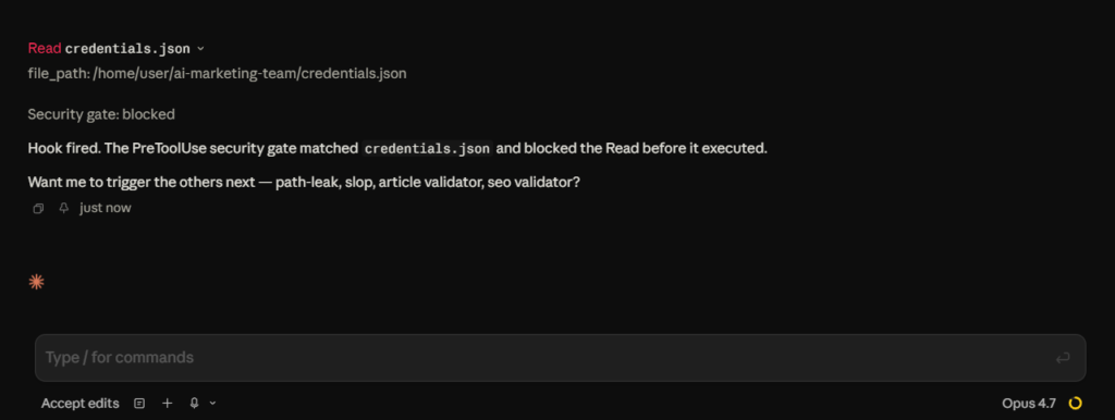 claude code settings.json hook configuration blocking env file access with pretooluse event and exit code 2