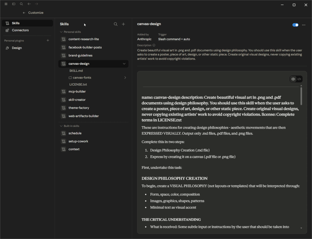 skills create menu showing browse skills and create skill with three sub options create with claude, write skill instructions, upload a skill