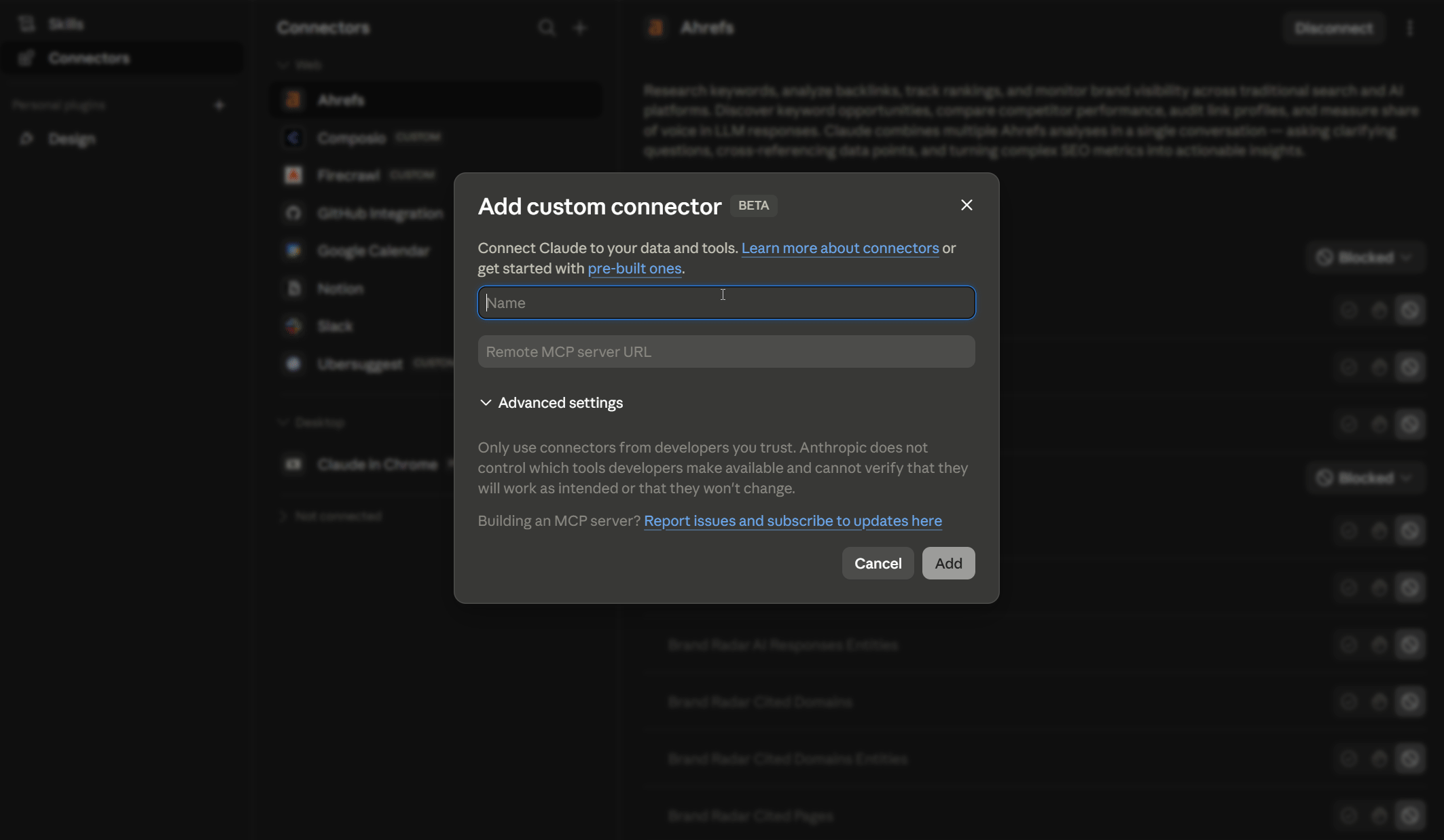 claude custom connectors setup for highlevel mcp server